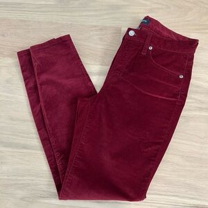 J.Crew Burgundy Velvet 9” High-Rise Toothpick pants, 28, EUC, Skinny, Stretch